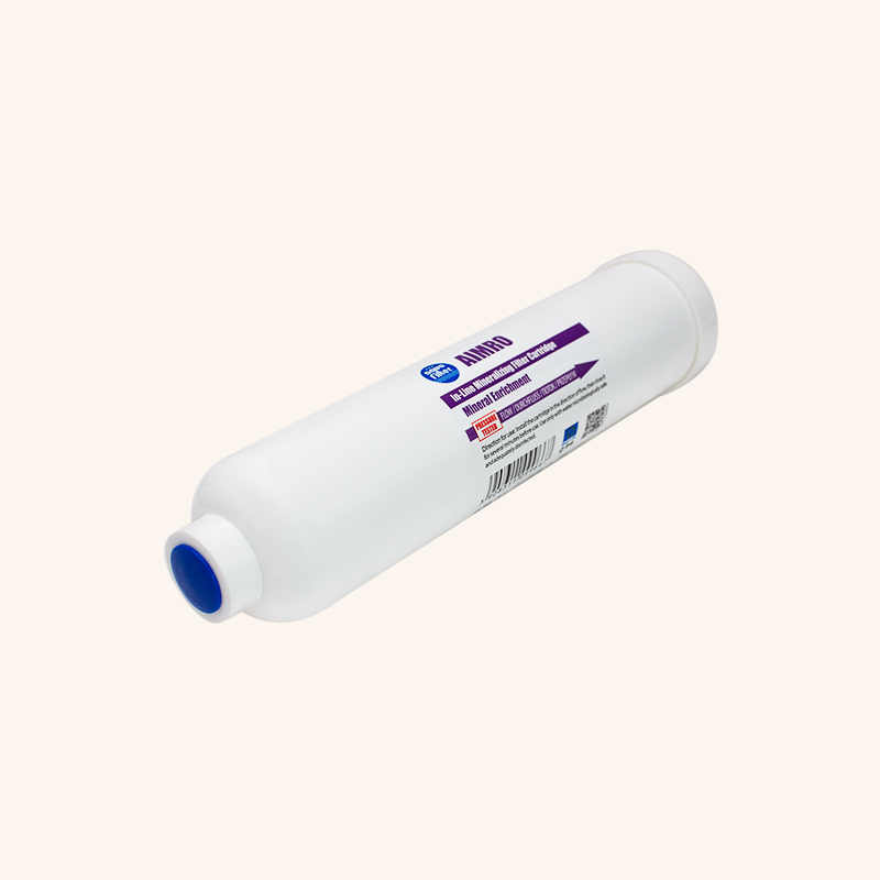 White plastic bottle with a blue cap lying on its side, showing a purple-and-blue label on a pale background.